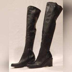 Arche Black Thigh High 100% Leather Caoutchouc Rubber Sole Size 8 Made in France